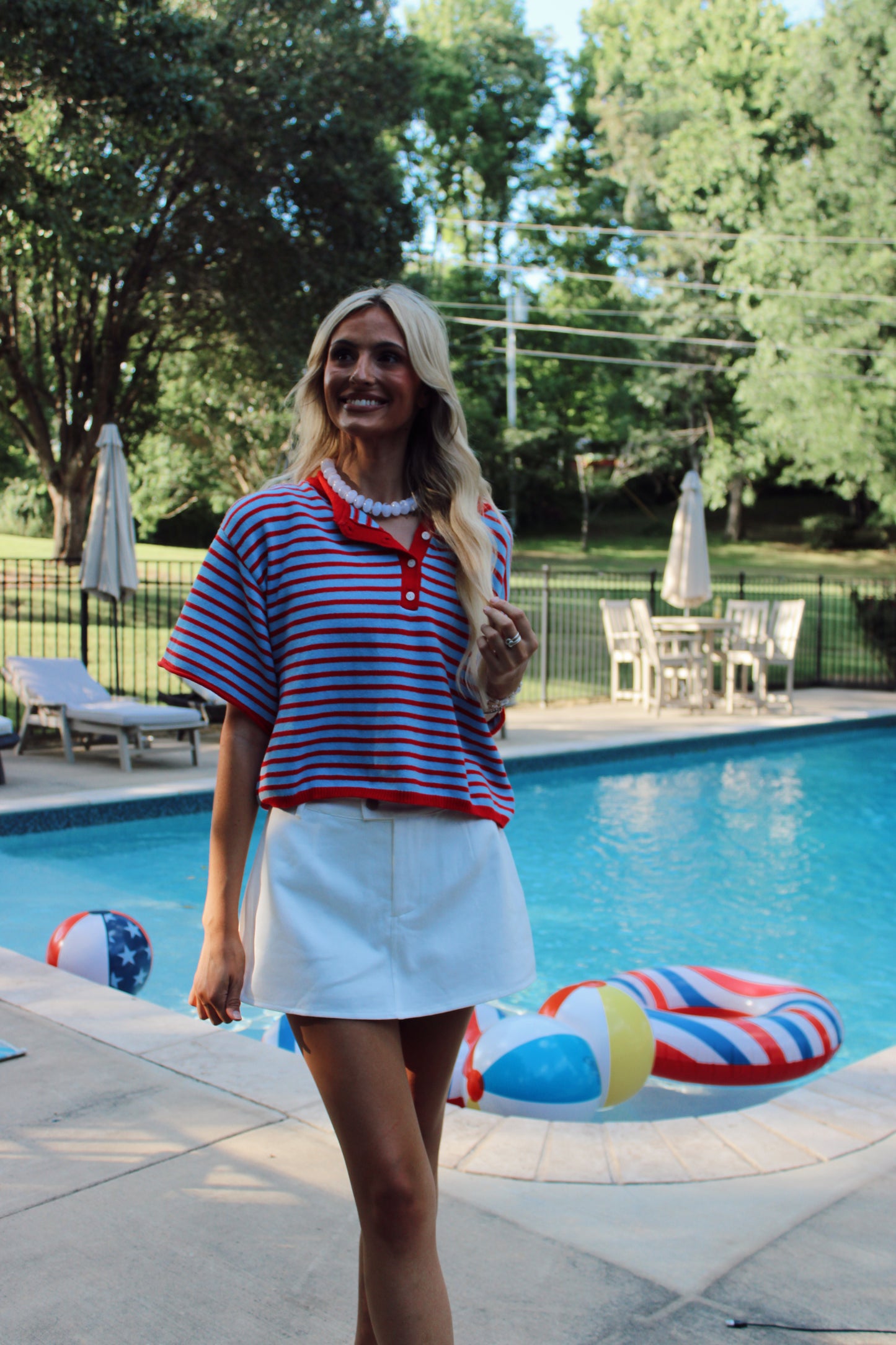 Jamie Striped Knit Henley - Blue and Red
