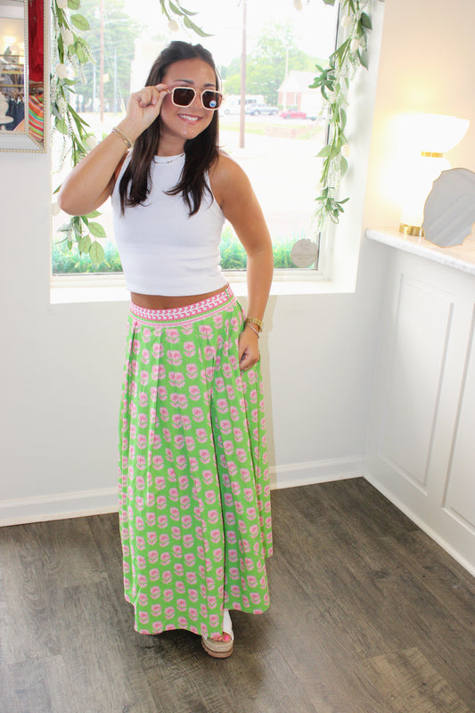 Madilynn Floral Contrast Trim Midi Skirt