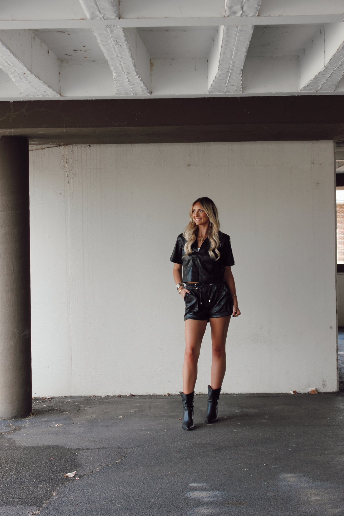 Heather Cropped Leather Top