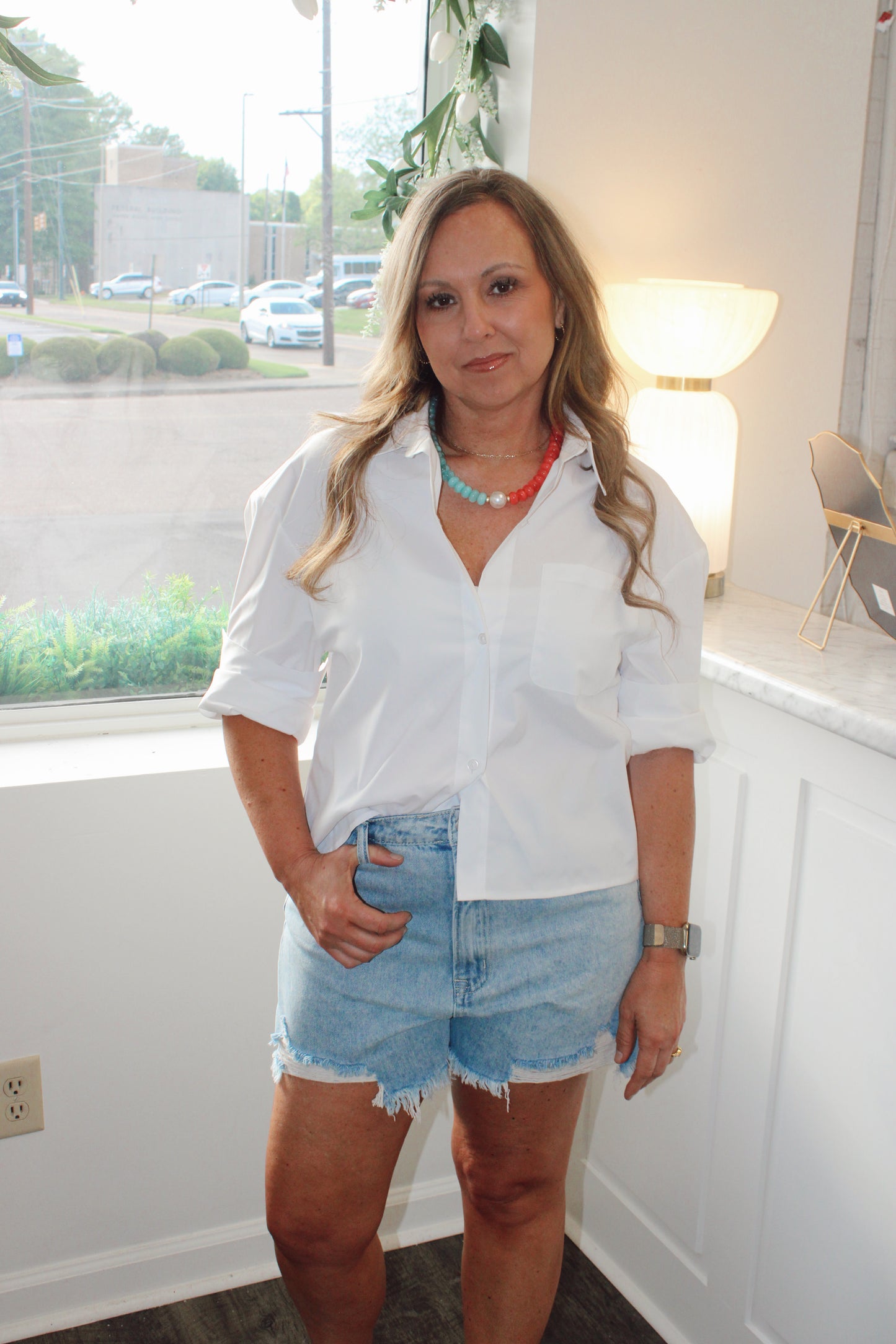 Rolled Sleeve Button Up Blouse