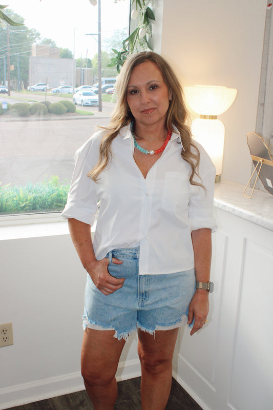 Rolled Sleeve Button Up Blouse
