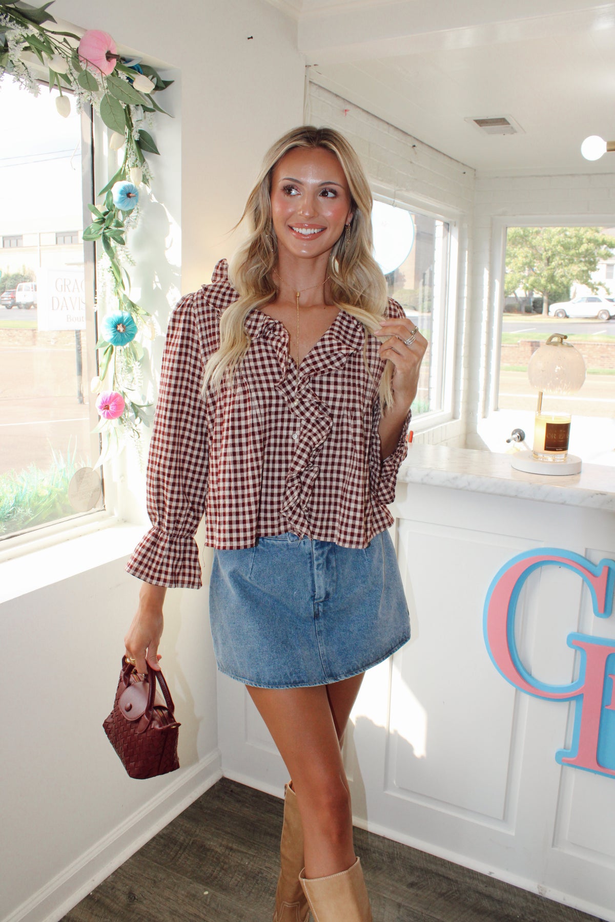 Hazel Gingham Ruffle Blouse