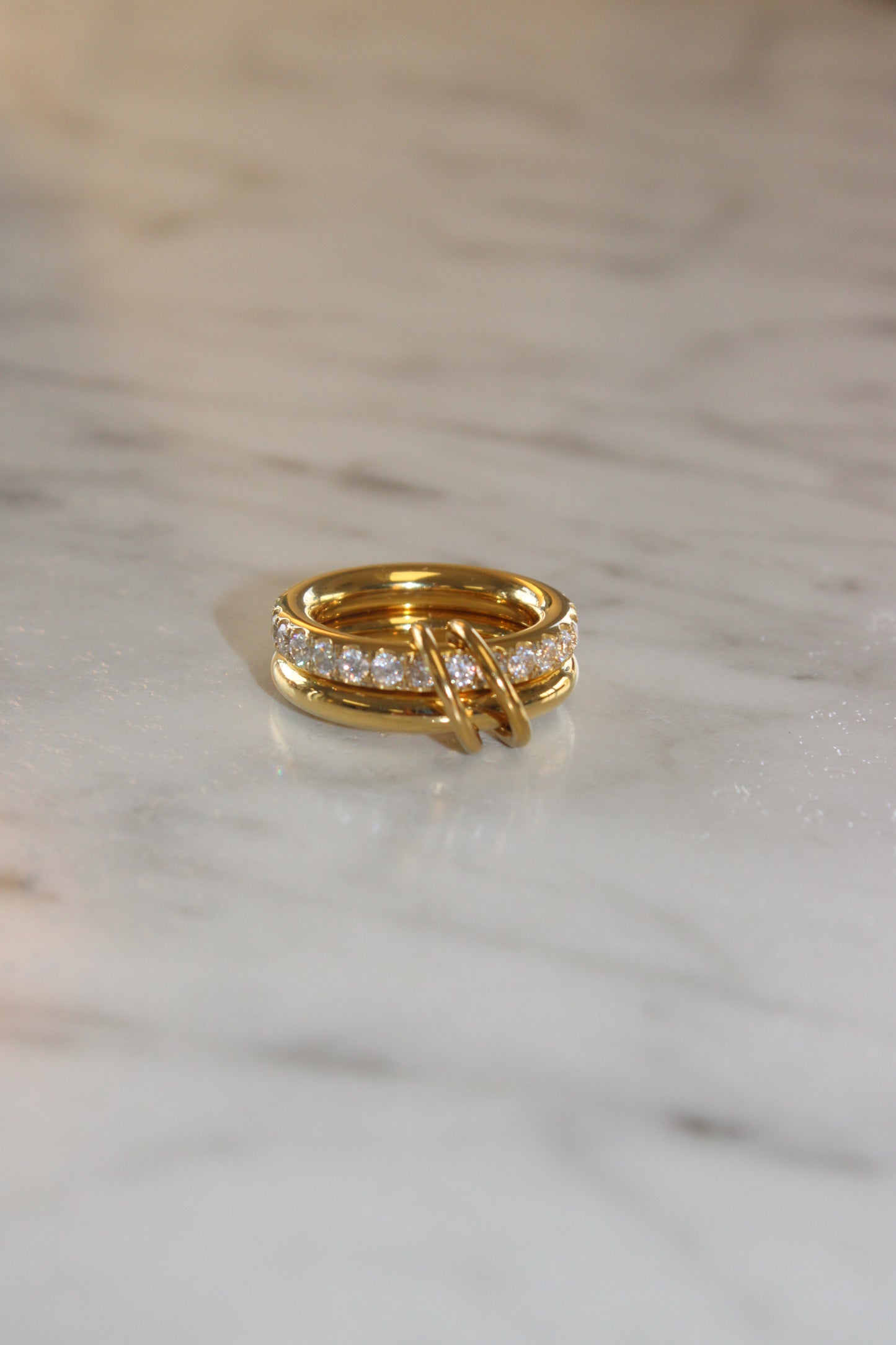 Justine 18K Gold Non-Tarnish CZ Double Hoop Ring Size 7