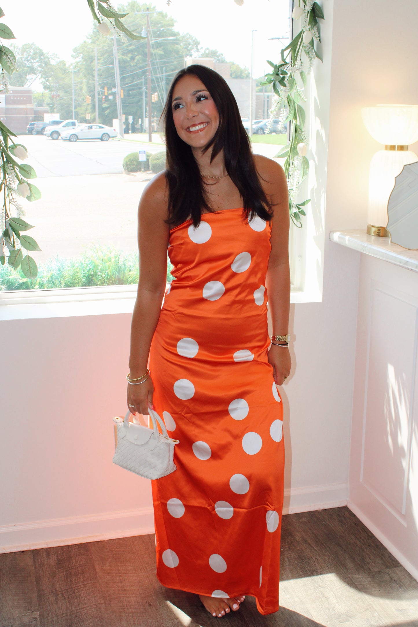Taven Polka Dot Strapless Maxi Dress