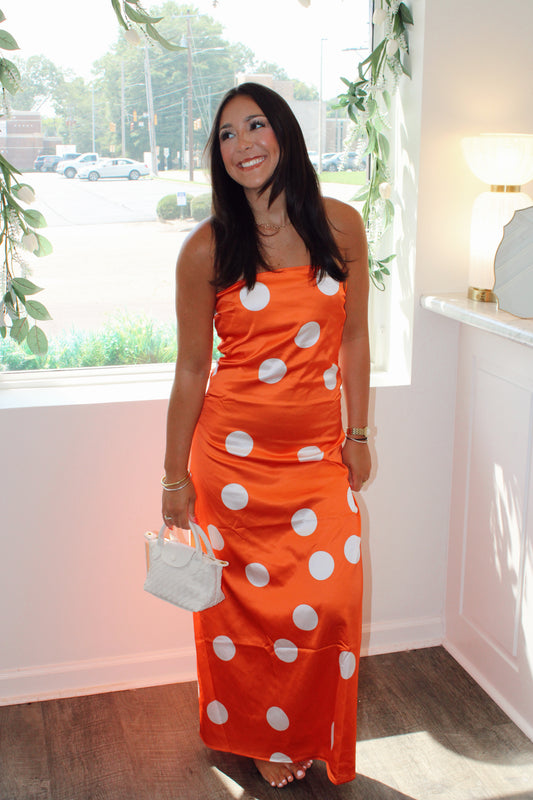 Taven Polka Dot Strapless Maxi Dress