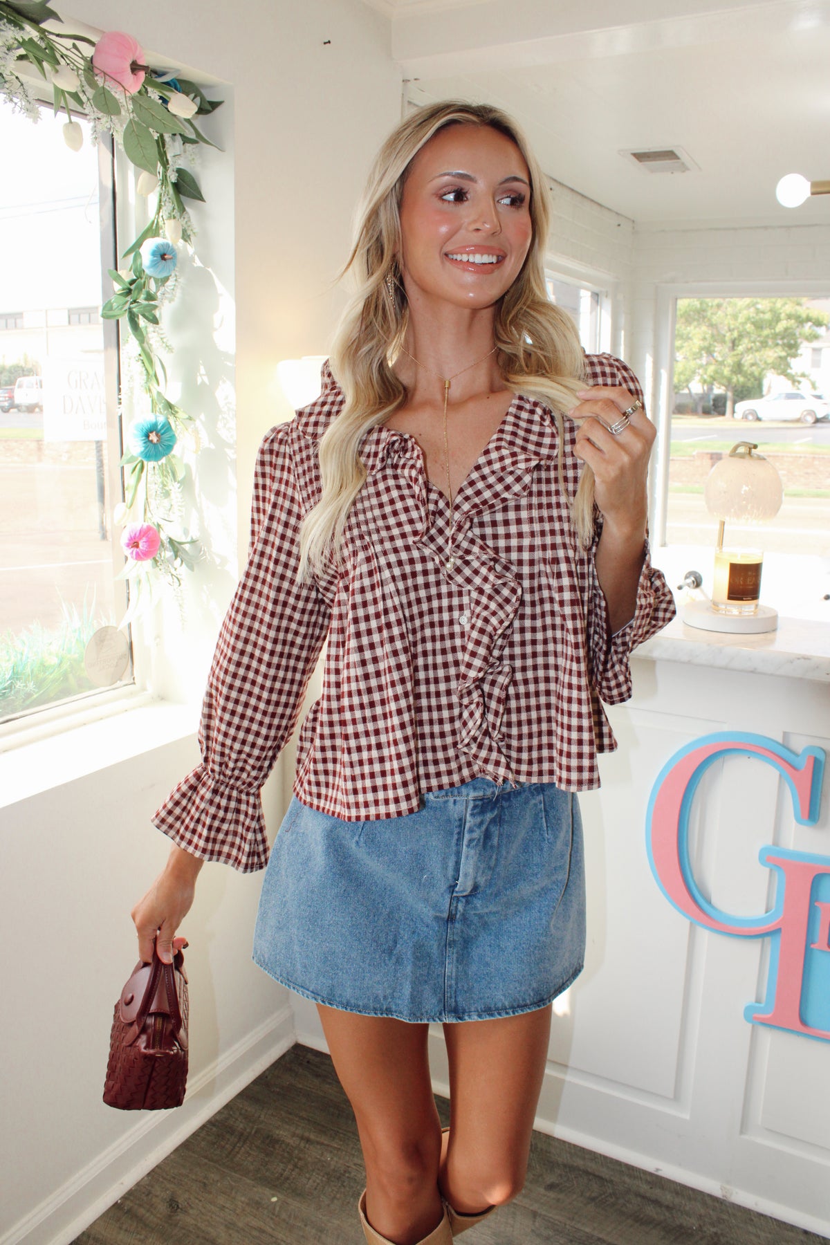 Hazel Gingham Ruffle Blouse