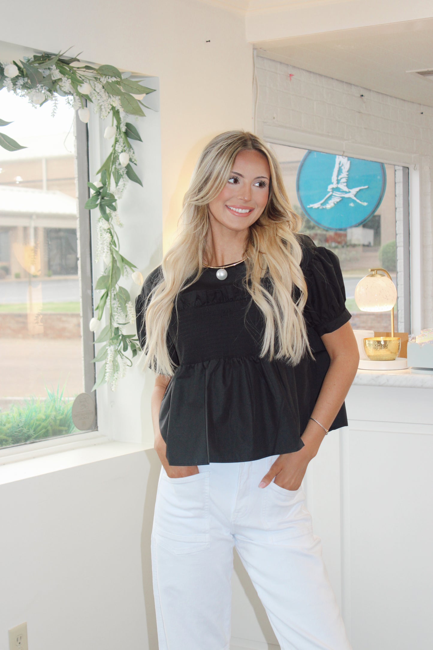 Cooper Smocked Top- Black