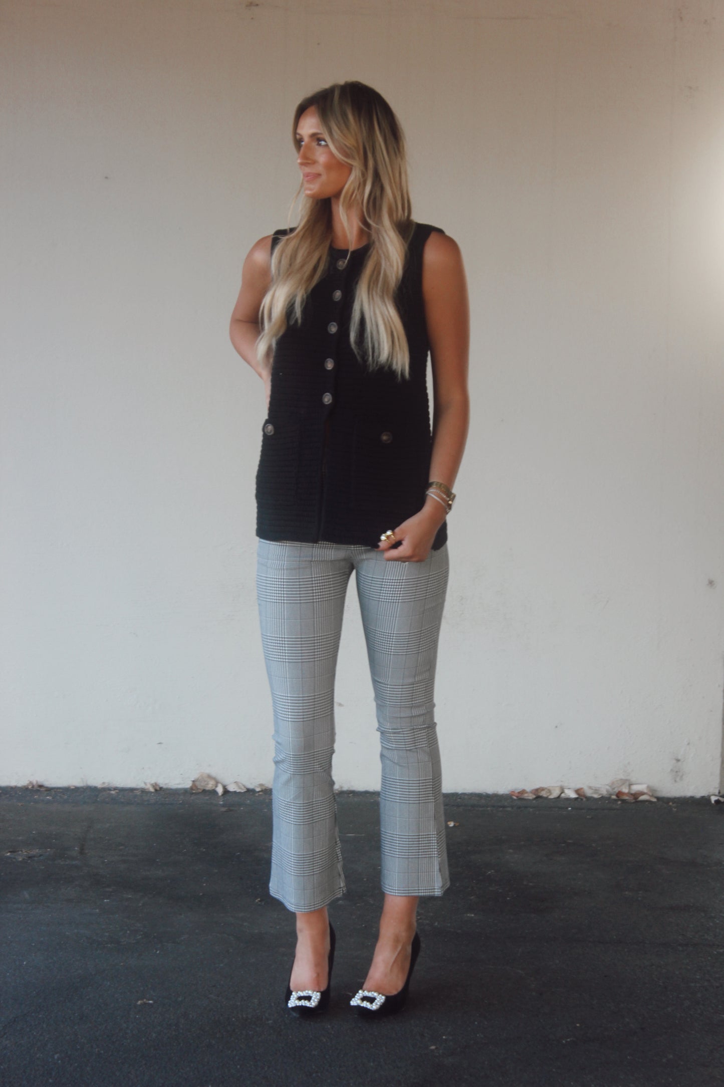 Black and White Checked Plaid Pant
