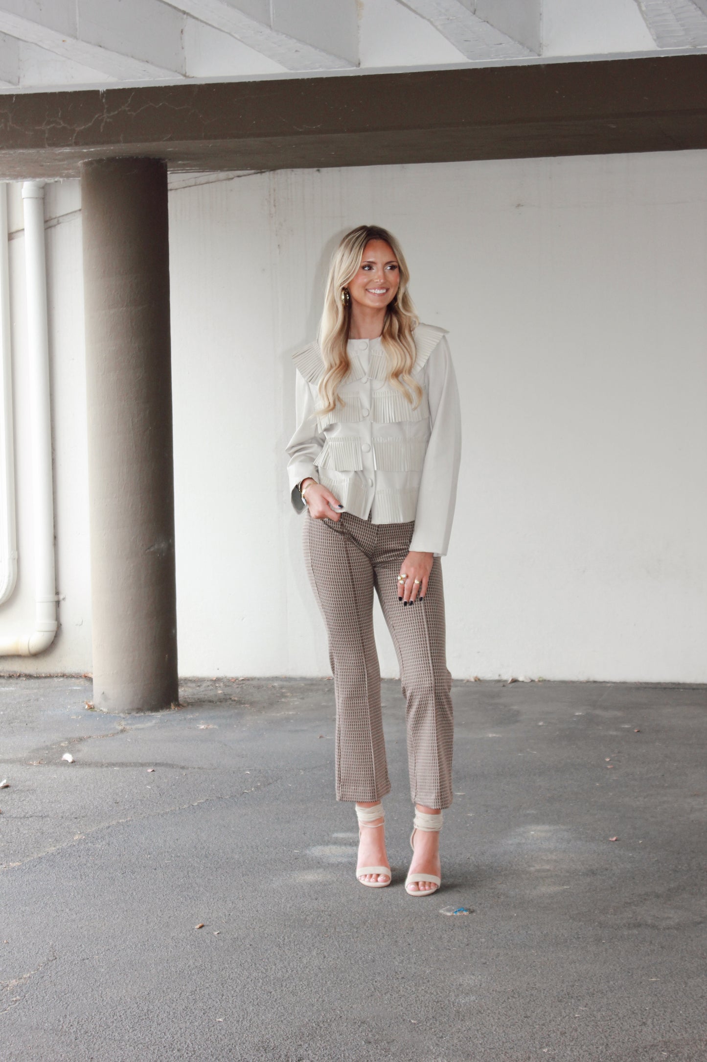Layered Pleated Top-Biege