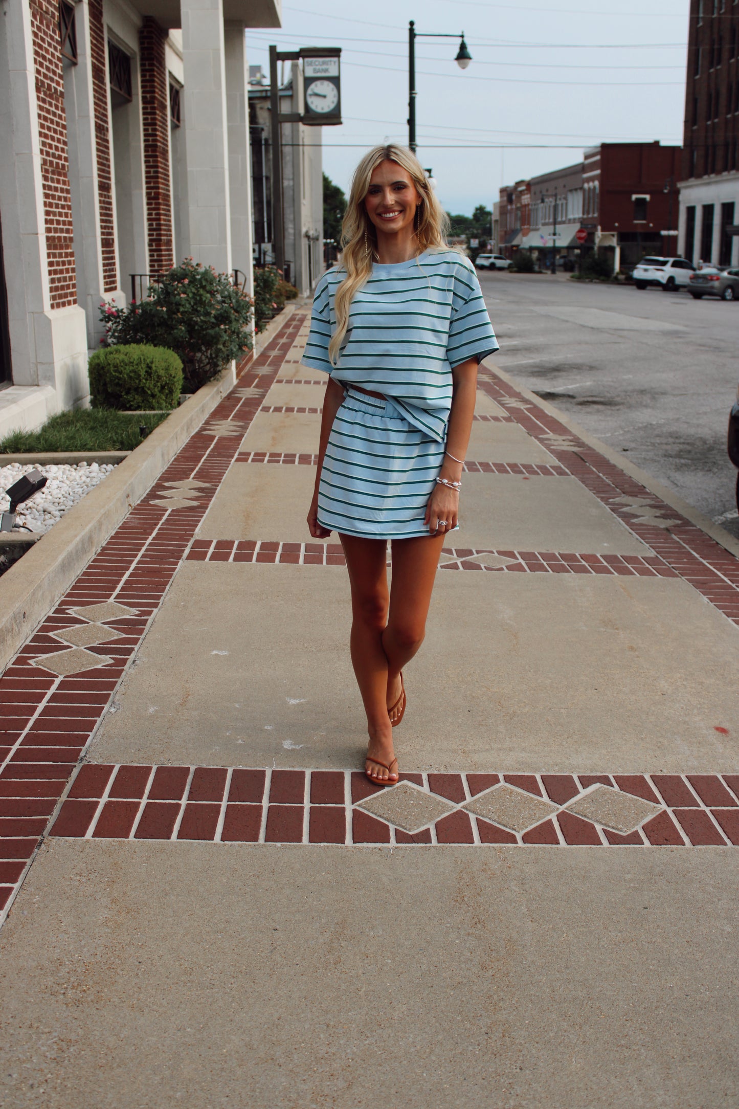 Tatum Striped Set in Green and Baby Blue