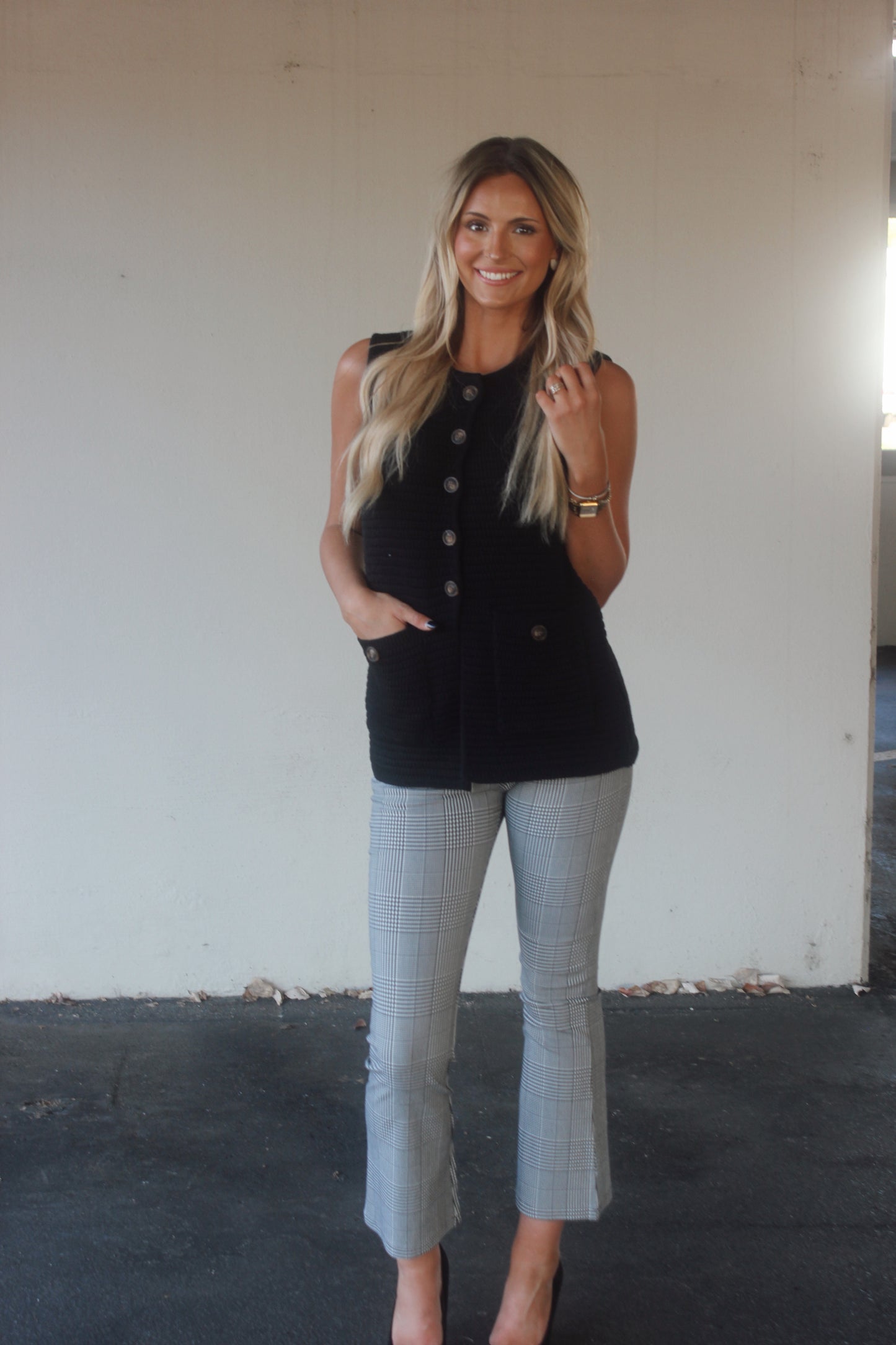 Black and White Checked Plaid Pant