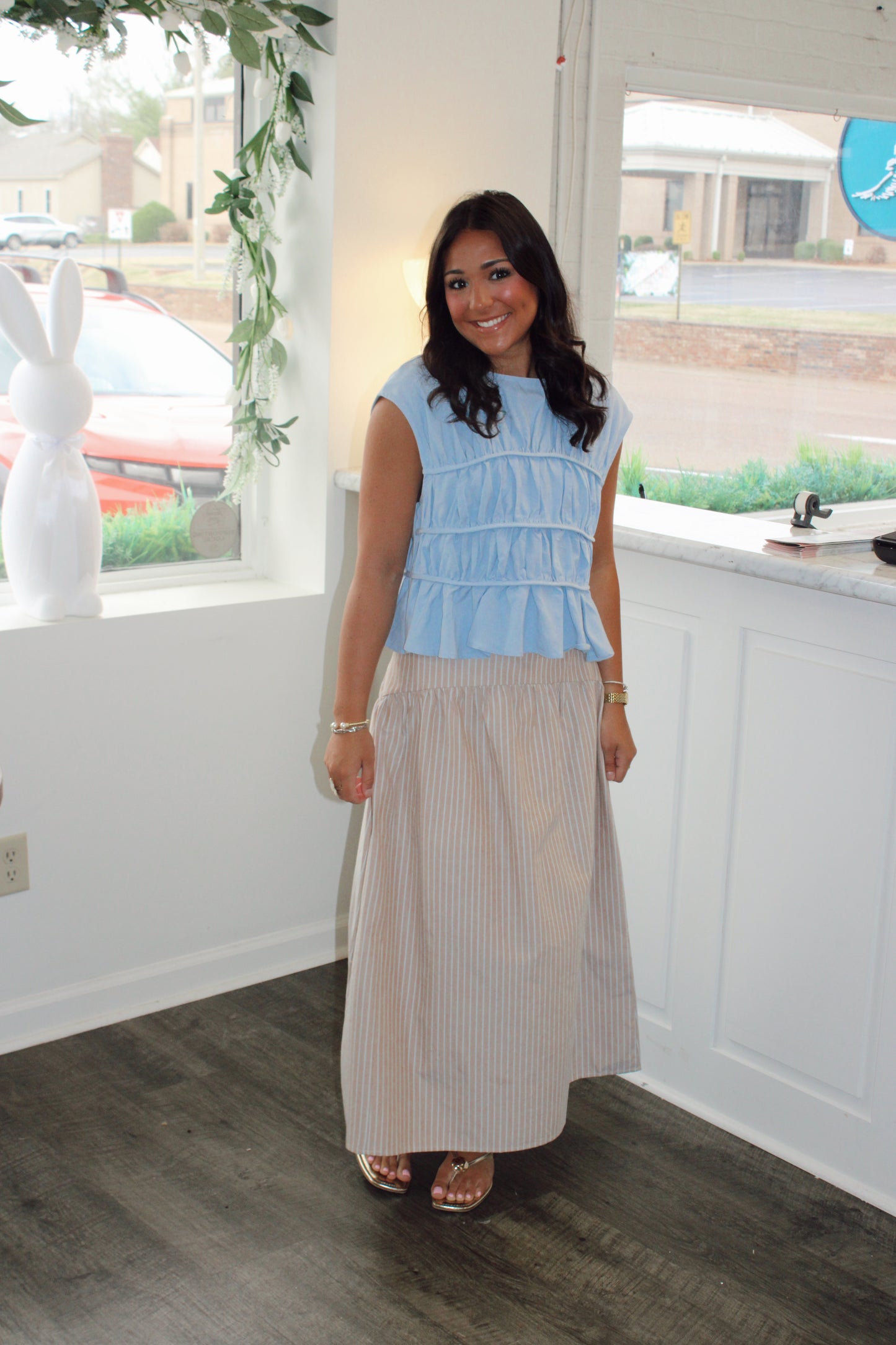 Carly Pinstripe Midi Skirt