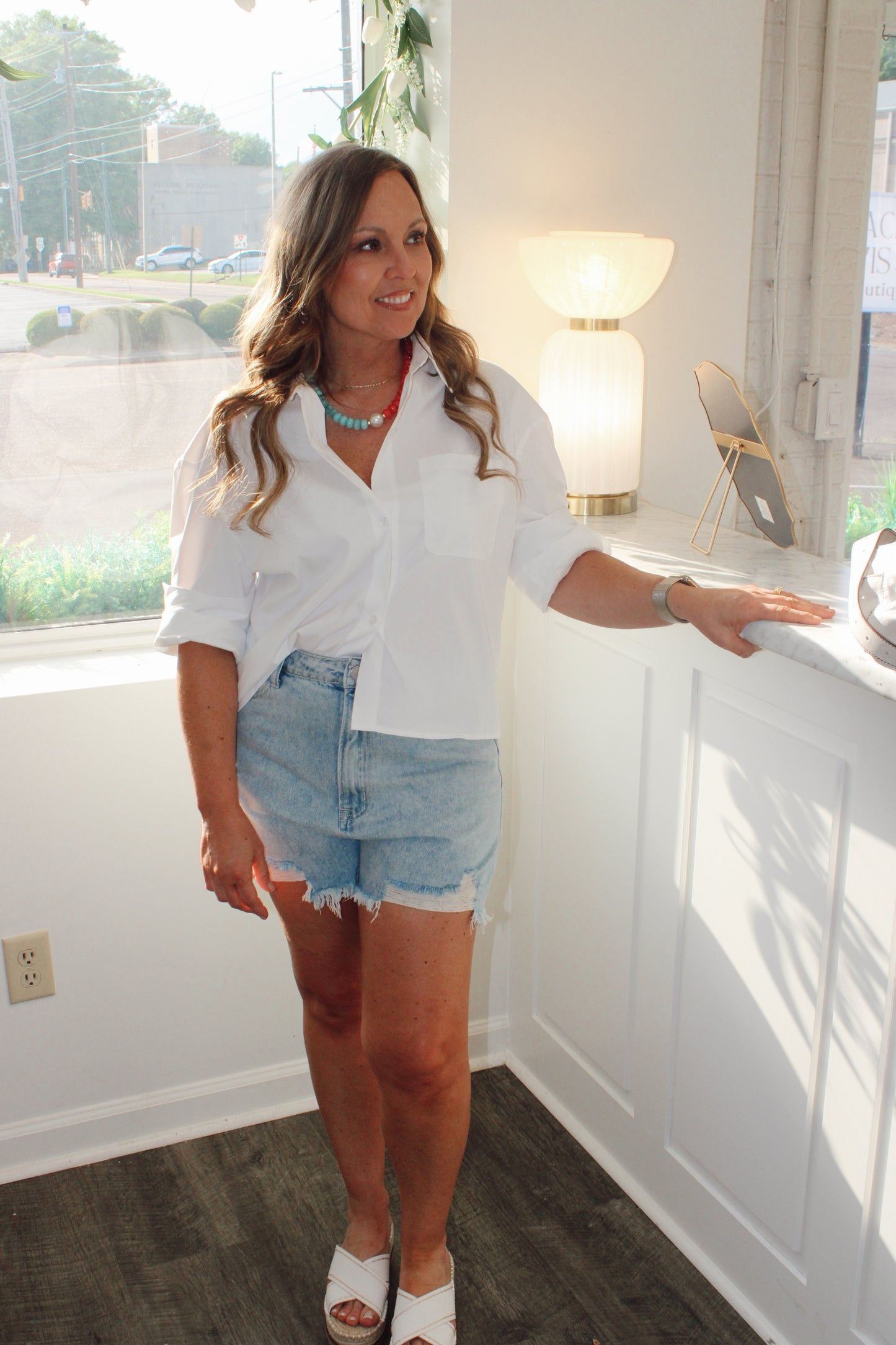 Rolled Sleeve Button Up Blouse