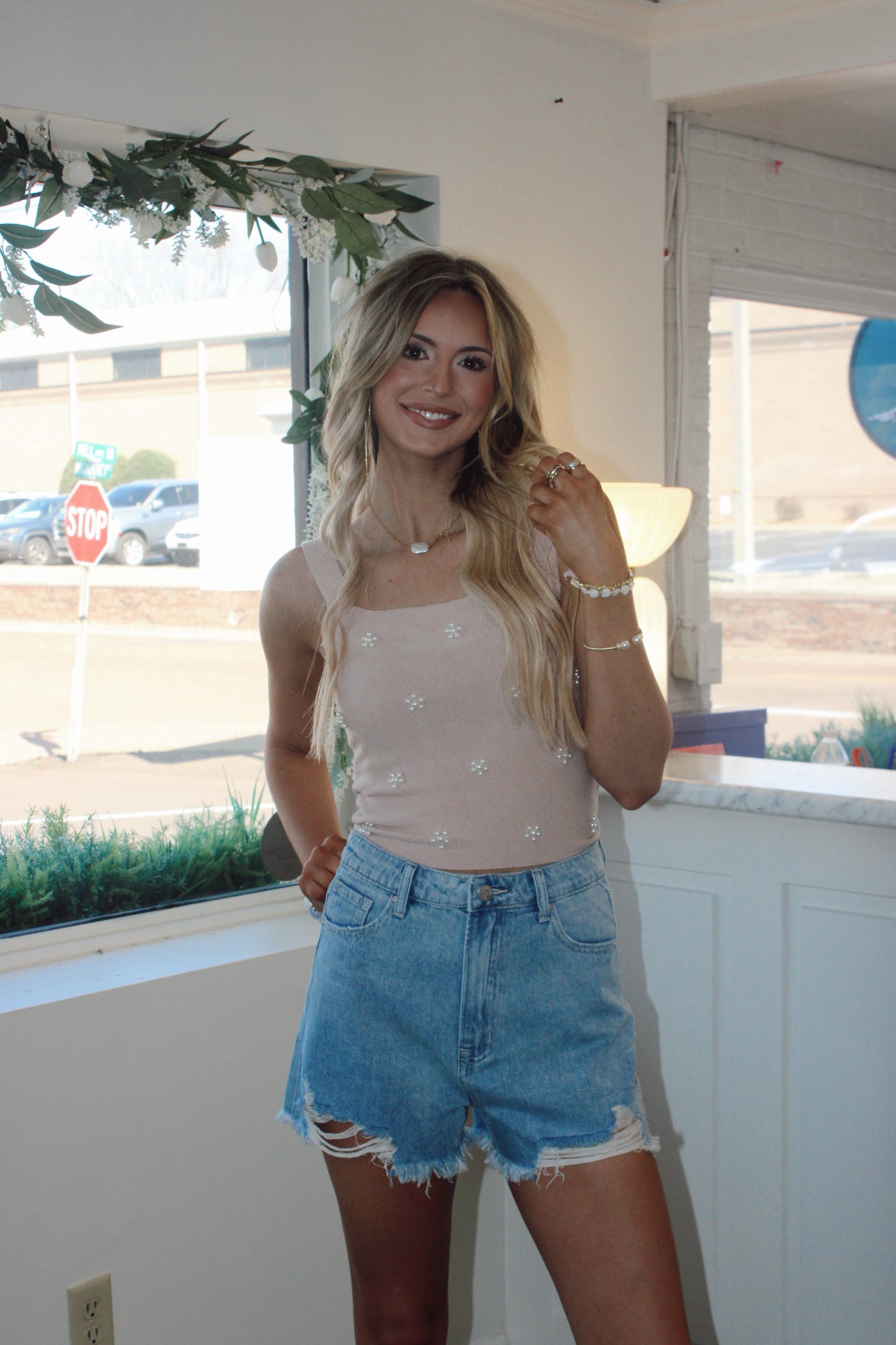 High Rise Ripped Frayed Hem Denim Shorts