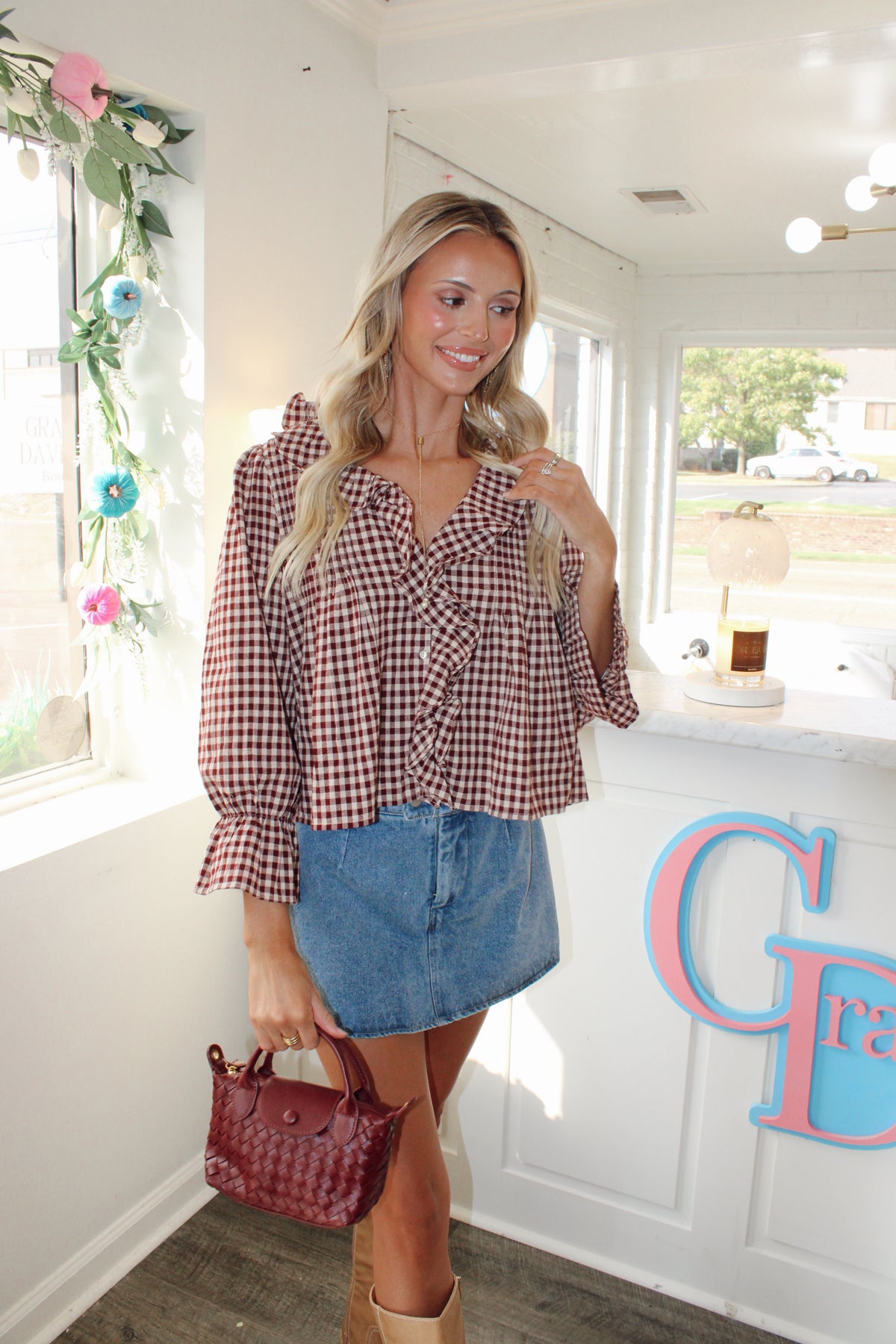 Hazel Gingham Ruffle Blouse