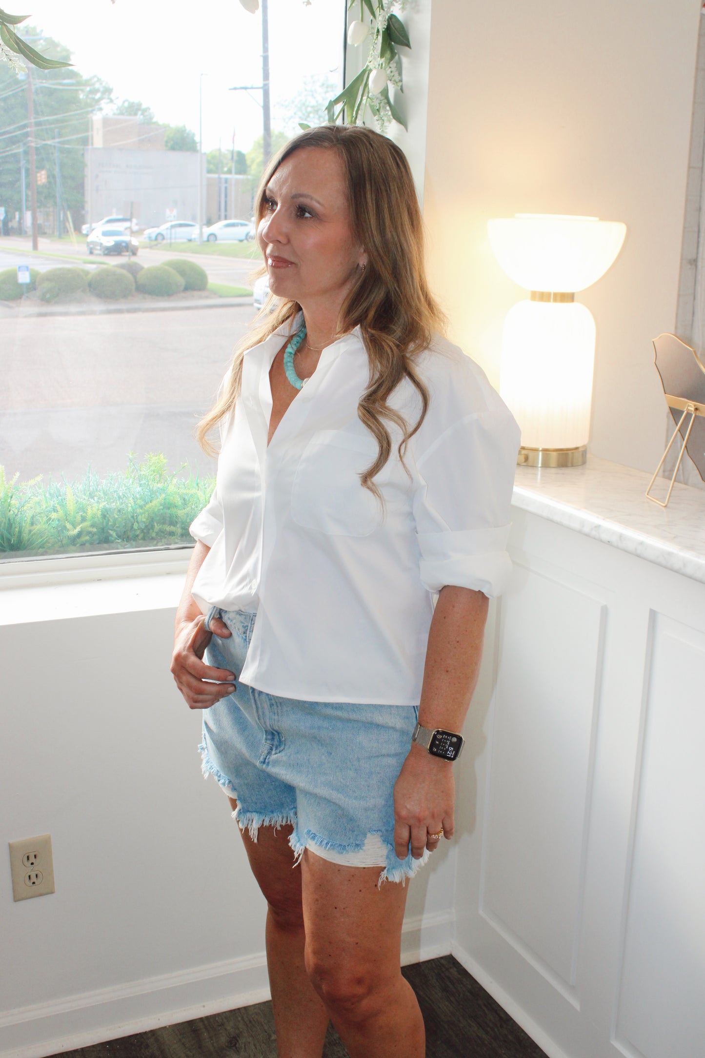 Rolled Sleeve Button Up Blouse
