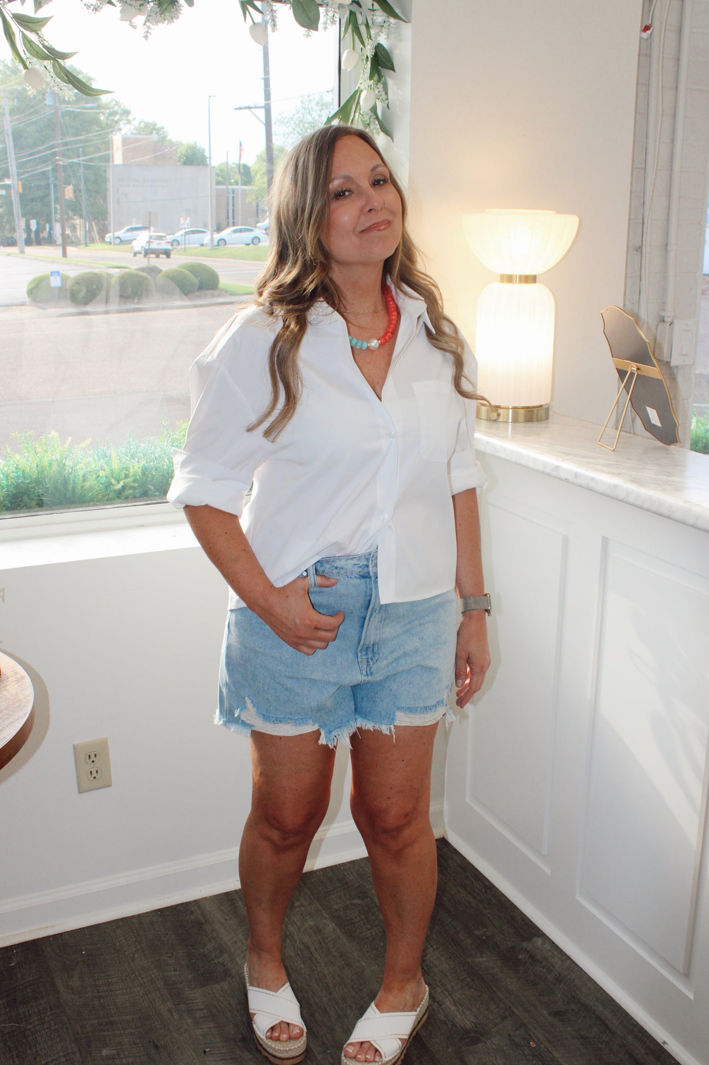 Rolled Sleeve Button Up Blouse