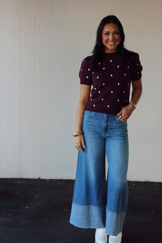 Short Sleeve Polka Dot Sweater