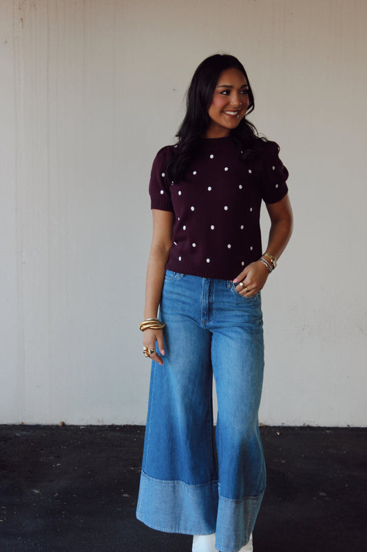 Short Sleeve Polka Dot Sweater