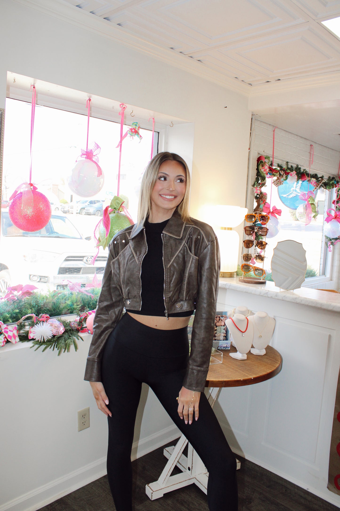 Cropped Jacket with Contrast Stitch Detail