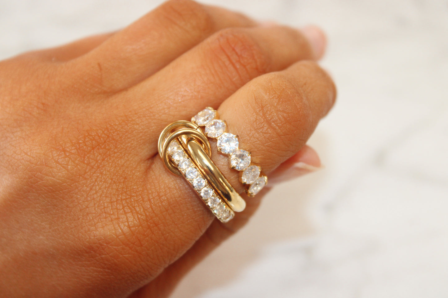 Justine 18K Gold Non-Tarnish CZ Double Hoop Ring Size 7
