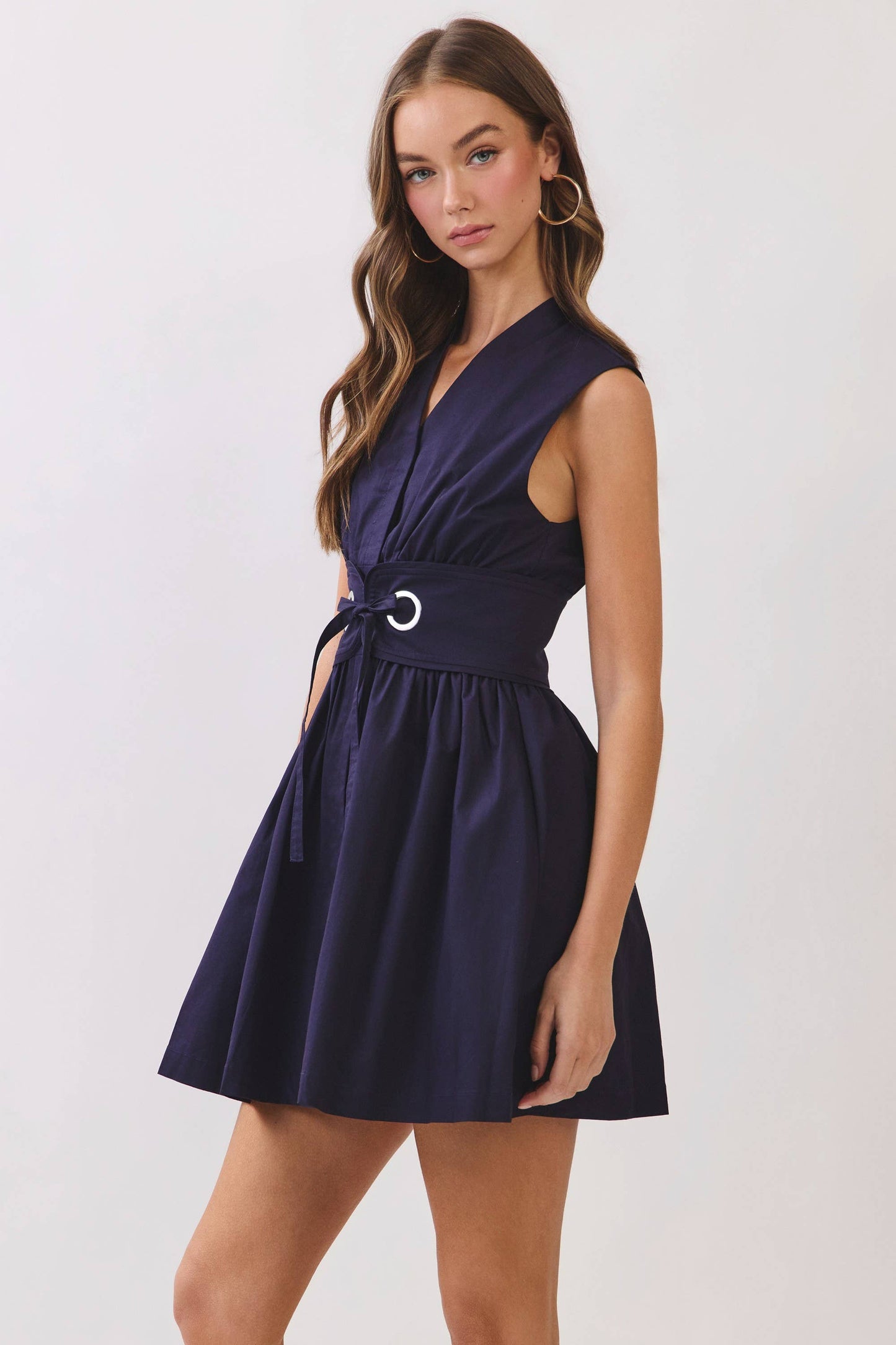 Jamie Sleeveless Fit & Flare Waist Belt Mini Dress