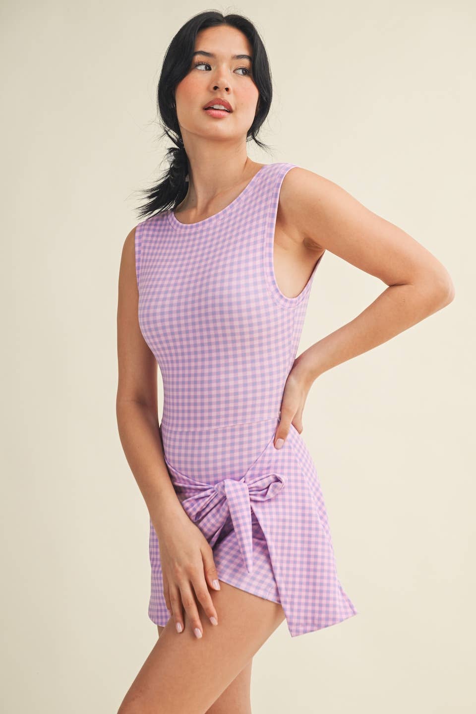 Gingham Print Sleeveless Wrap Athletic Dress
