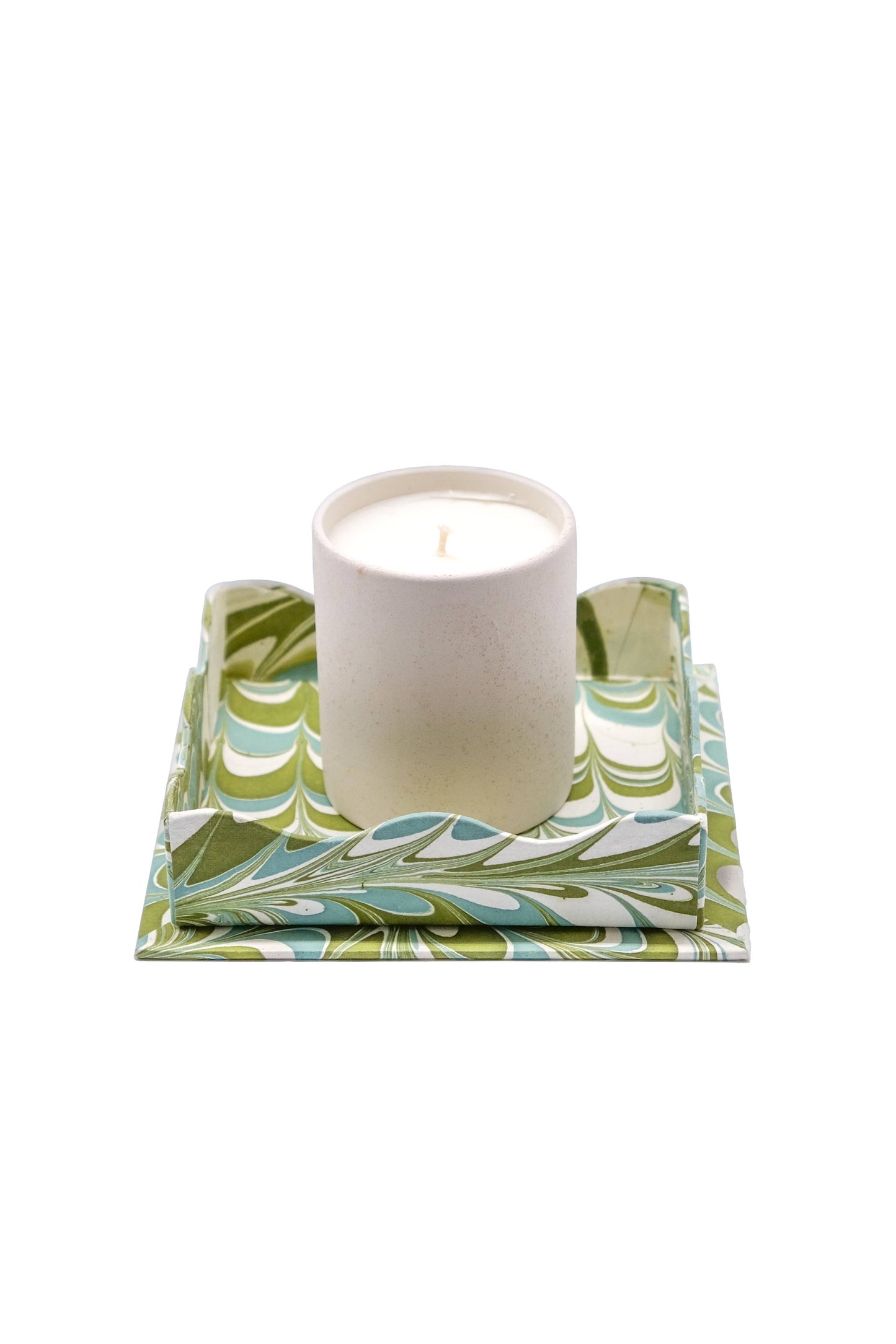 Nesting Scalloped Hand-Marbled Trays in Robin Blue