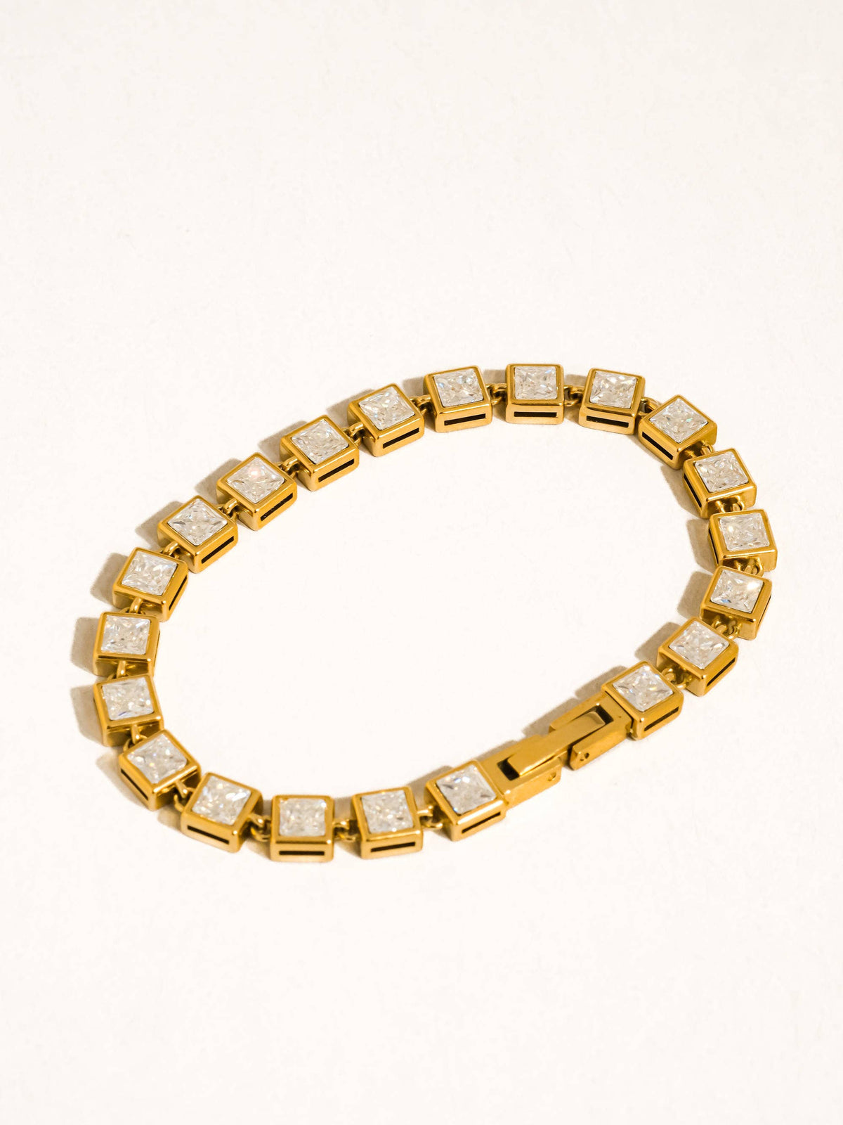 Gold Square Diamond Tennis Bracelet