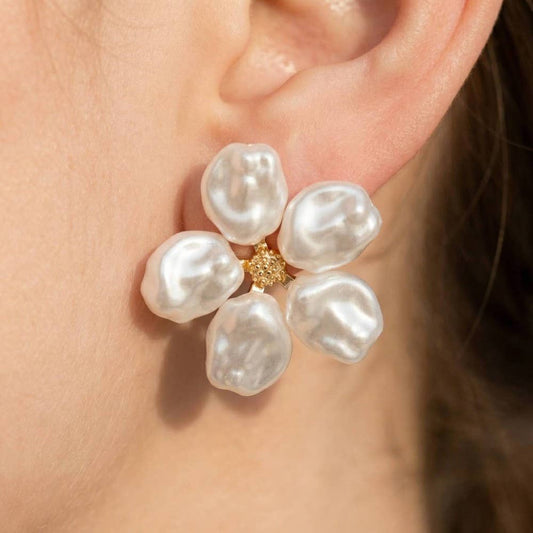 Chunky Pearl Flower Stud Earrings