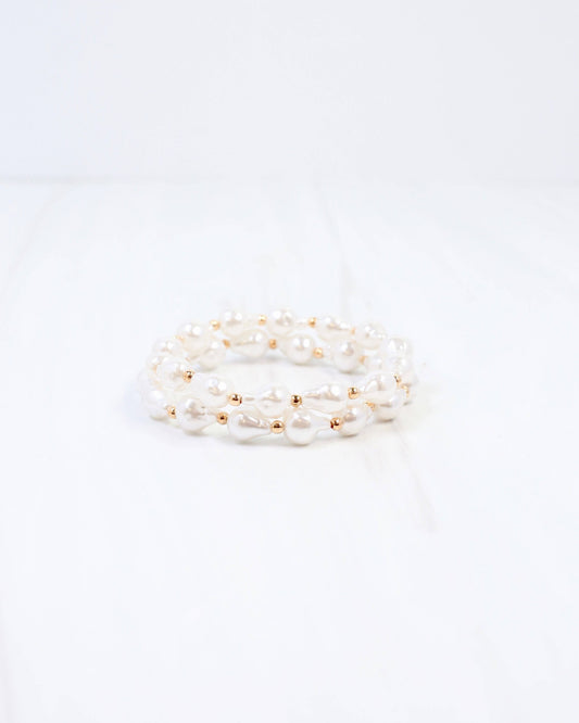 Rye Baroque Pearl Stretch Bracelet Cream