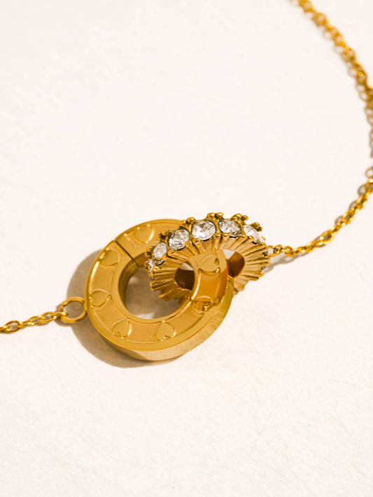 Glazine 18K Gold Non-Tarnish CZ Circle Pendant Necklace