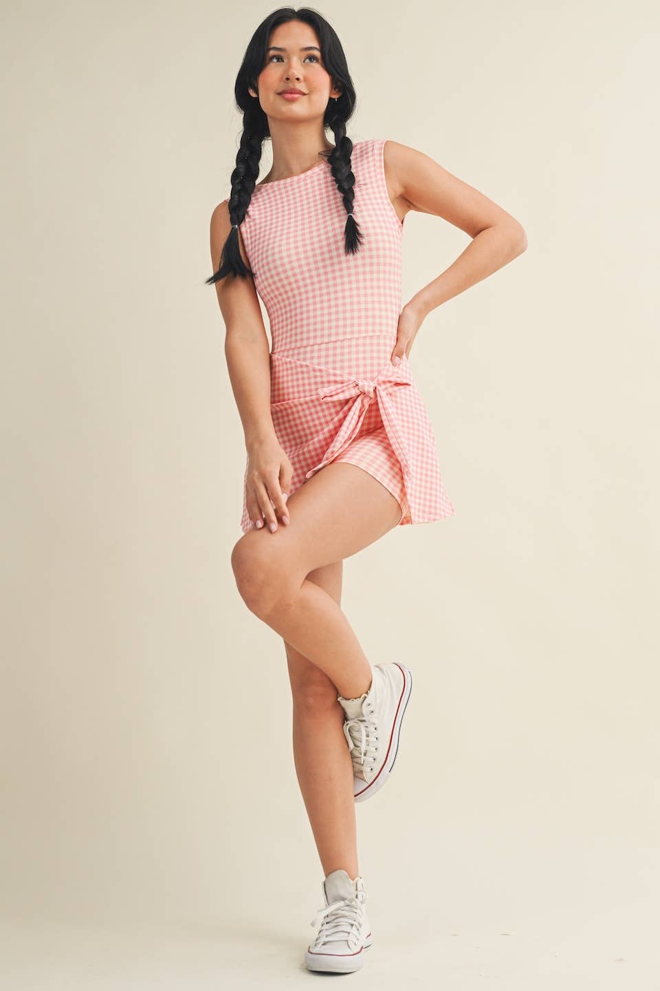 Gingham Print Sleeveless Wrap Athletic Dress