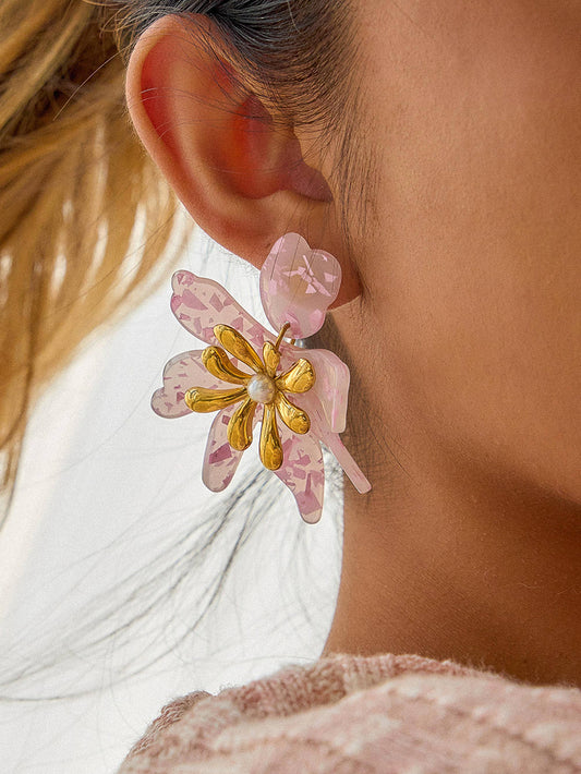 Pink Floral Statement Earrings