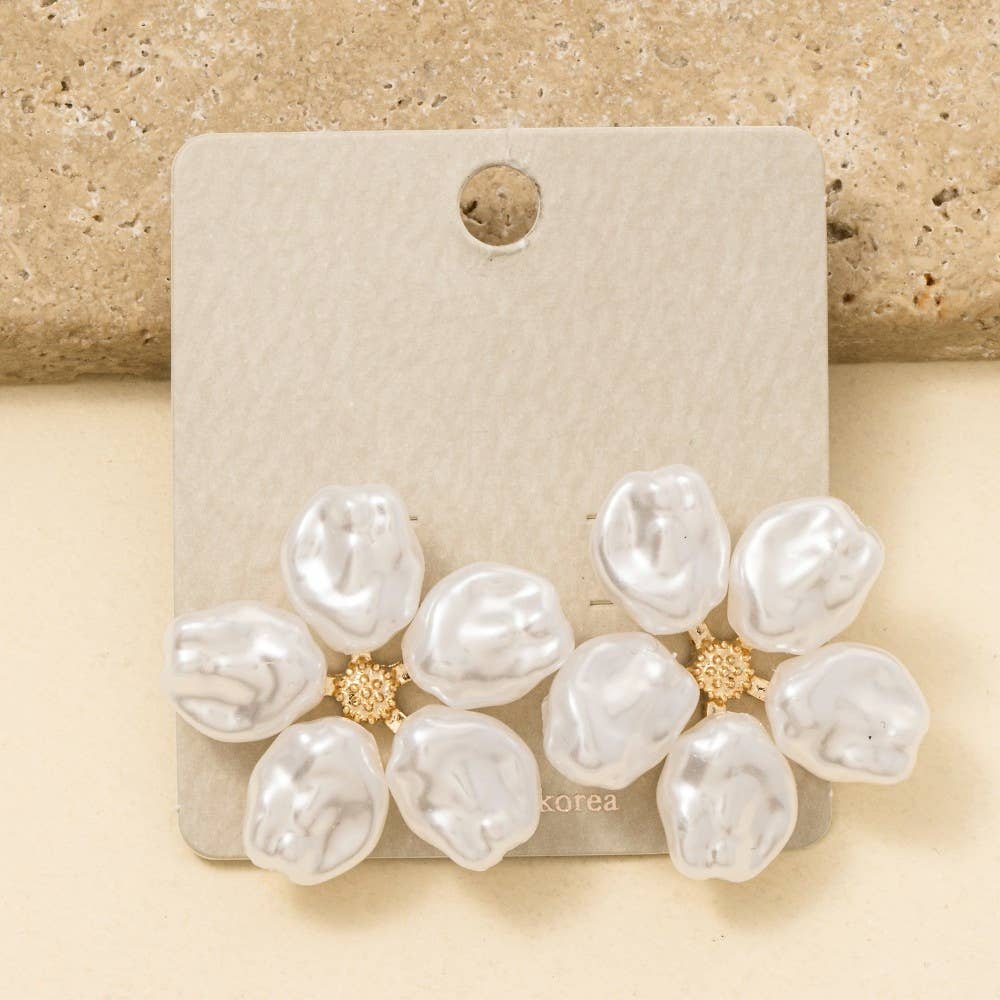 Chunky Pearl Flower Stud Earrings