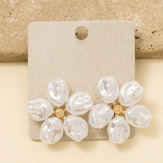 Chunky Pearl Flower Stud Earrings