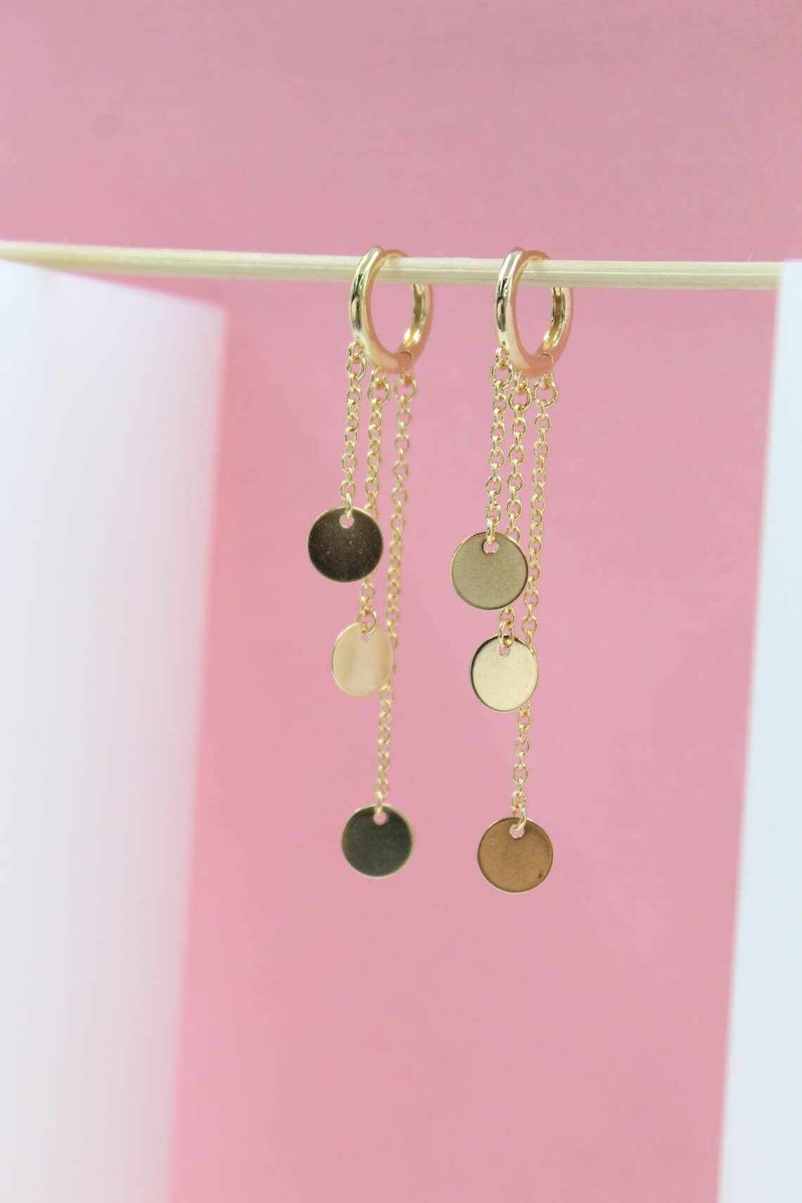 Gold Filled Huggies Dangle Drop Discs