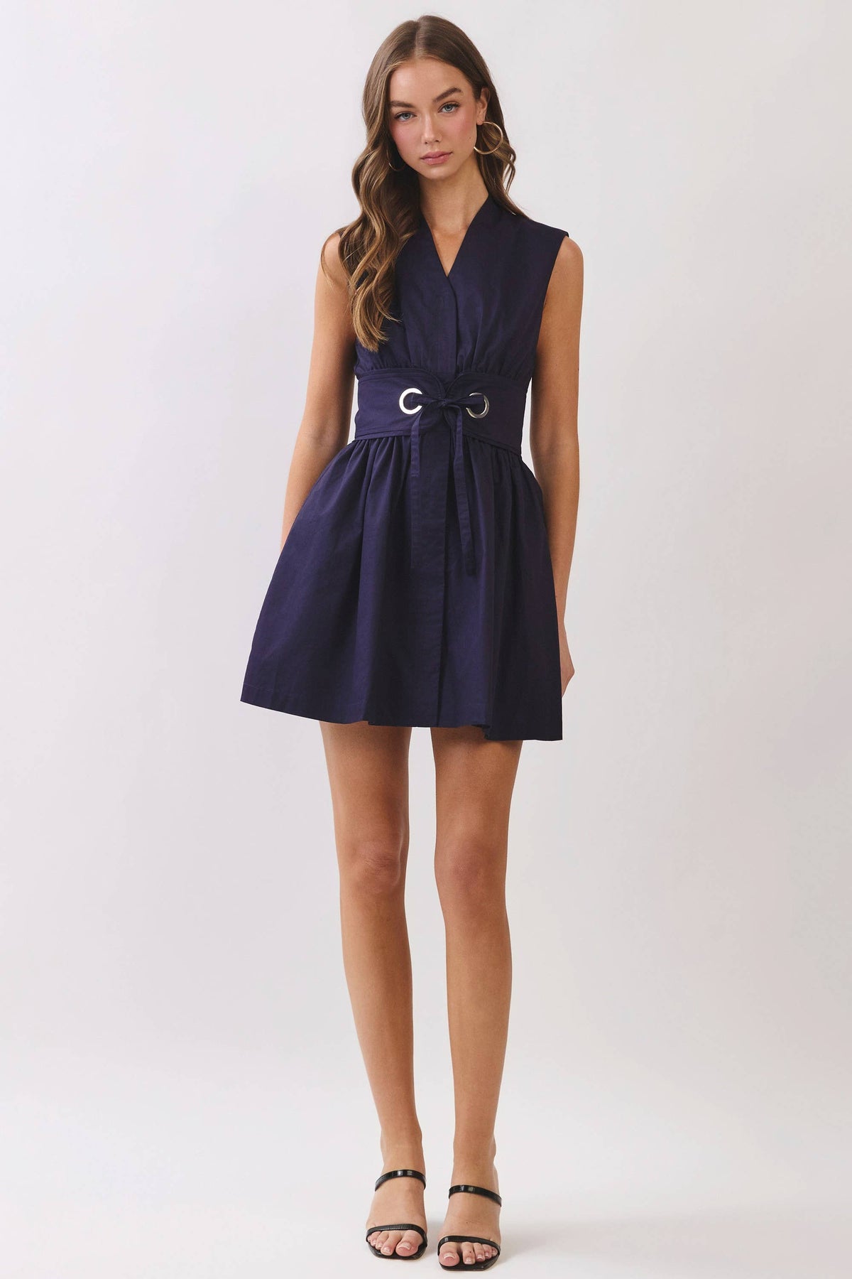 Jamie Sleeveless Fit & Flare Waist Belt Mini Dress