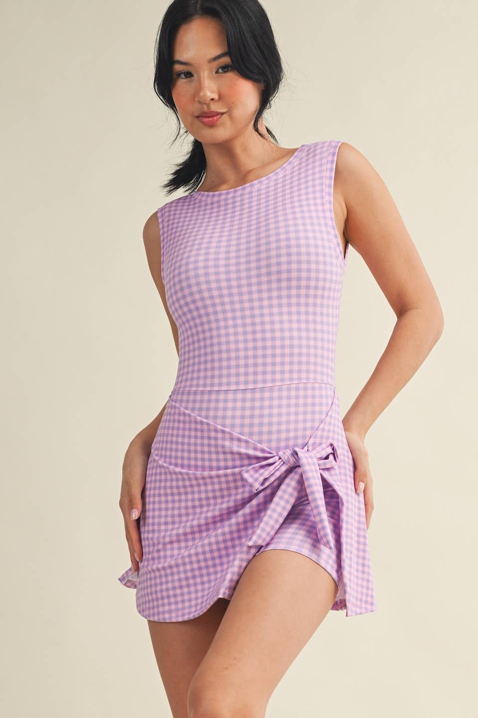 Gingham Print Sleeveless Wrap Athletic Dress