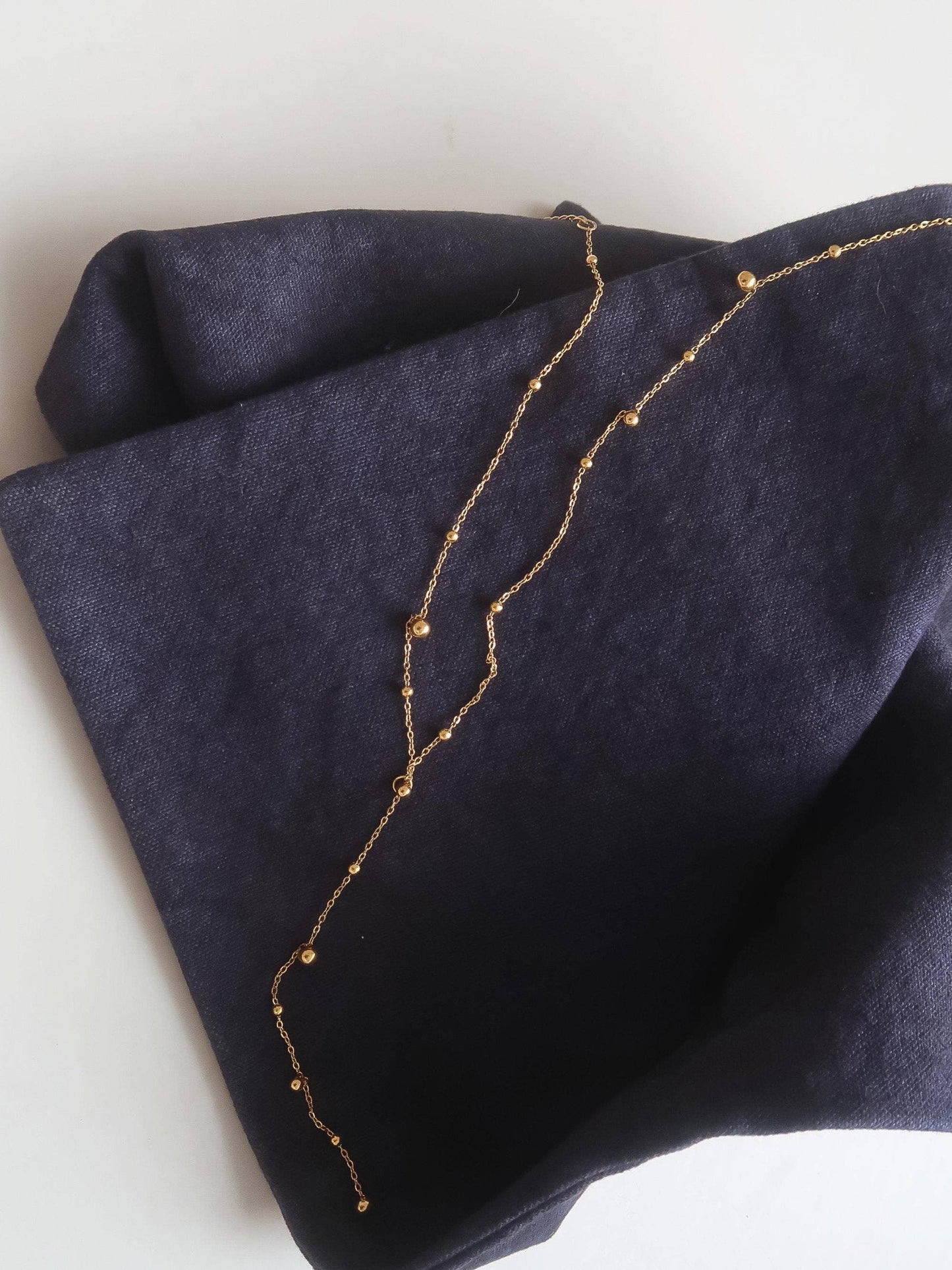 Gold Beaded Y Lariat Necklace